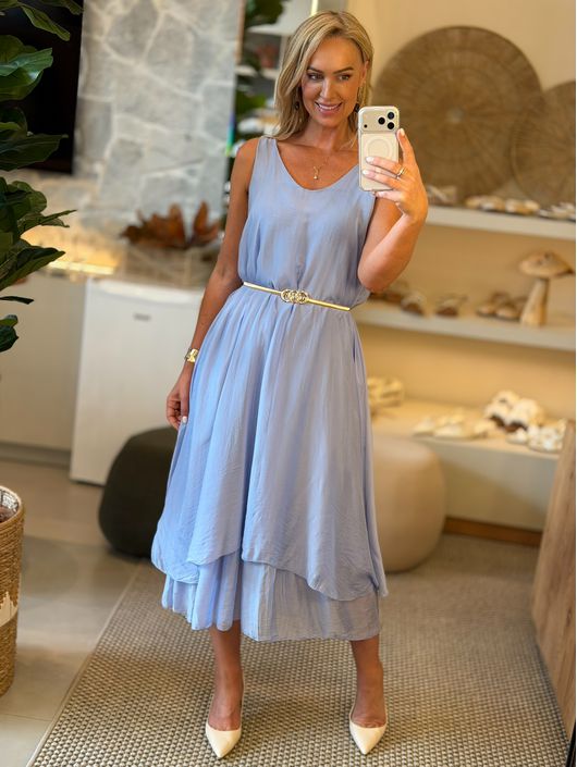 Vestido Regata MS Em Seda Fluído Midi Azul Claro 2... - CS BY KATI