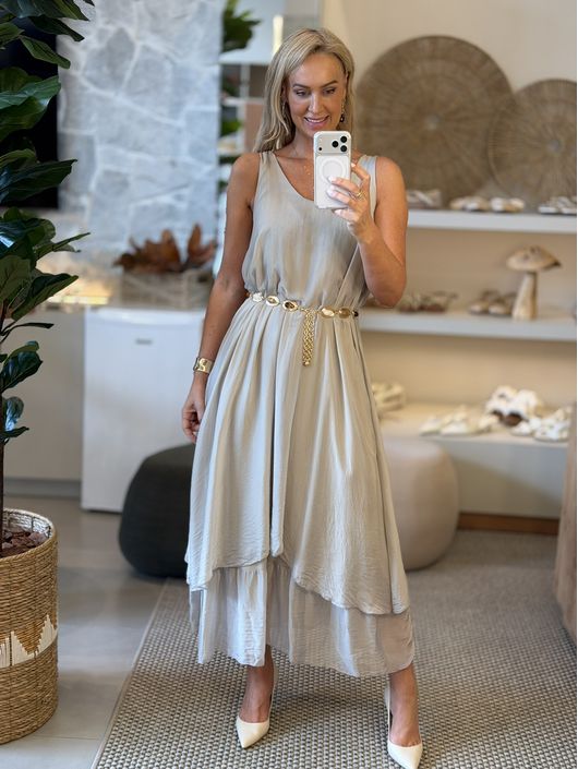 Vestido Regata MS Em Seda Fluído Midi Cinza 1512 ... - CS BY KATI