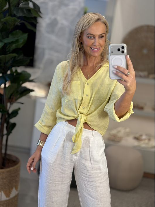 Camisa Em V Com Bolso Em Linho 100% Italiano Babi ... - CS BY KATI