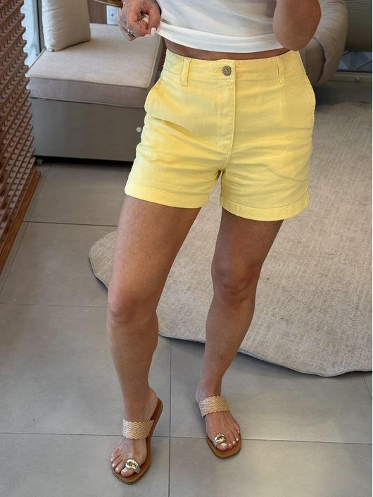 Shorts Lez a Lez Cintura Alta Em Sarja Amarelo 051... - CS BY KATI