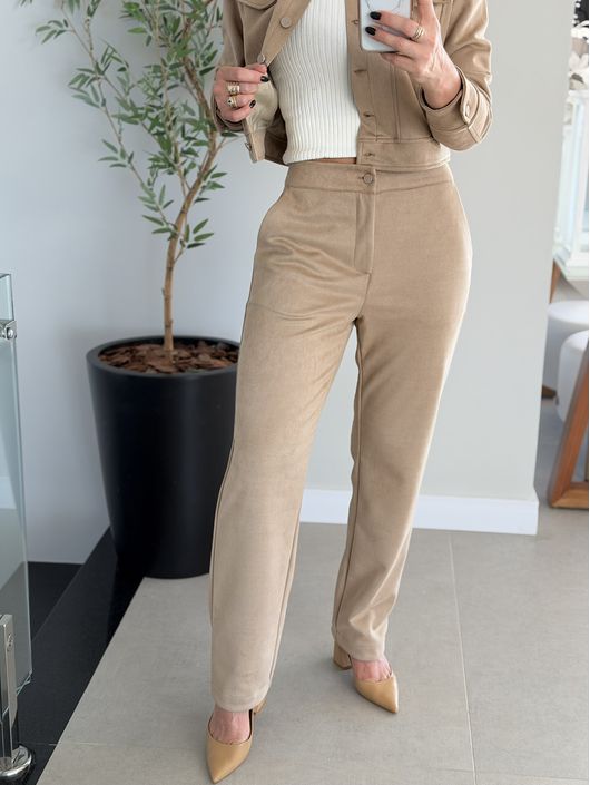 Calça Monnari Em Suede Reta Marfim 1403 - K6191MO - CS BY KATI