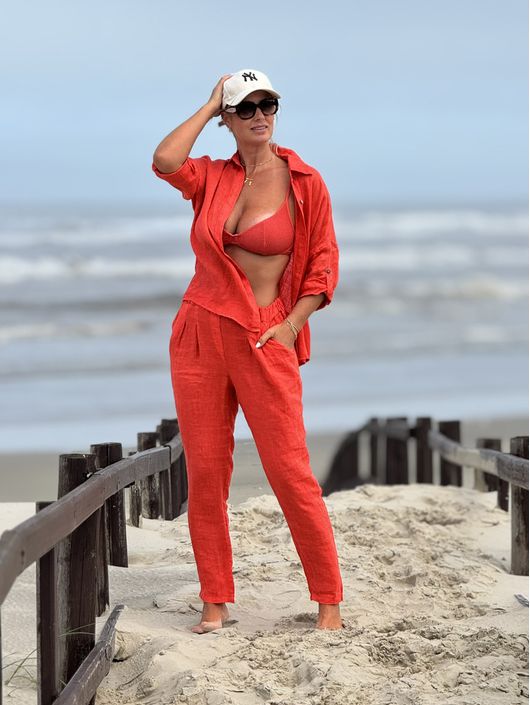Camisa Lisa Em Linho 100% Italiano Coral - K30999M - CS BY KATI