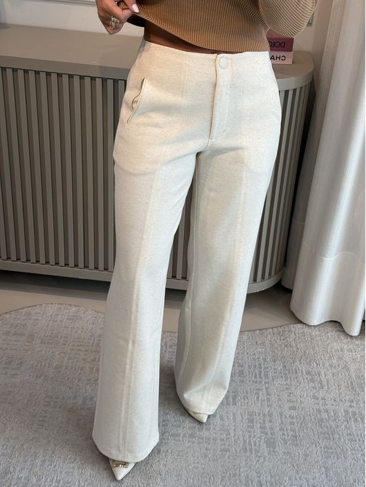 Calça Vanews Pantalona Em Ponto Roma Off White Mes... - CS BY KATI
