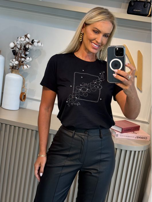 Blusa Em Algodão Com Mangas Curtas E Apliques Meta... - CS BY KATI