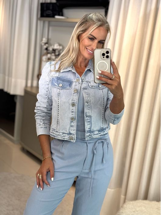 Jaqueta Jeans Marmorizada com Pedraria - K0050E - CS BY KATI