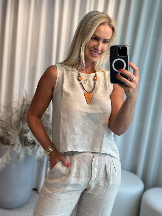 Regata Lisa Mullet De Linho 100% Italiano Bege - K... - CS BY KATI