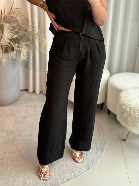 Calça De Linho 100% Italiano Cris Preto - K128651M... - CS BY KATI