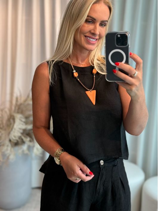 Regata Lisa Mullet De Linho 100% Italiano Preto - ... - CS BY KATI