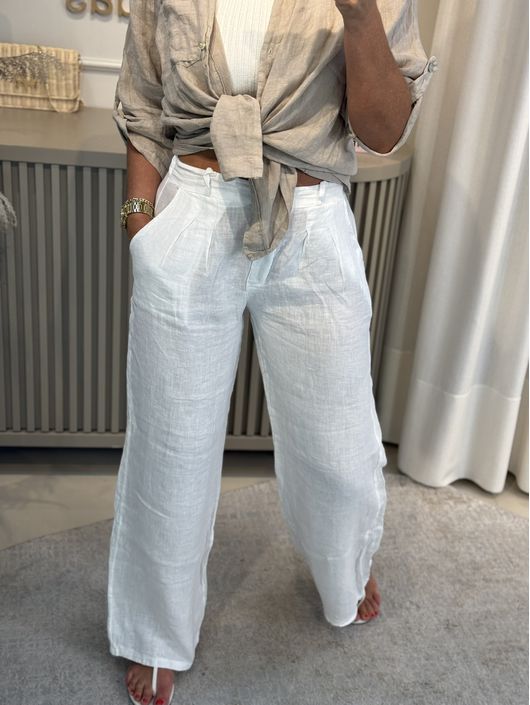 Calça De Linho 100% Italiano Cris Off White - K28... - CS BY KATI