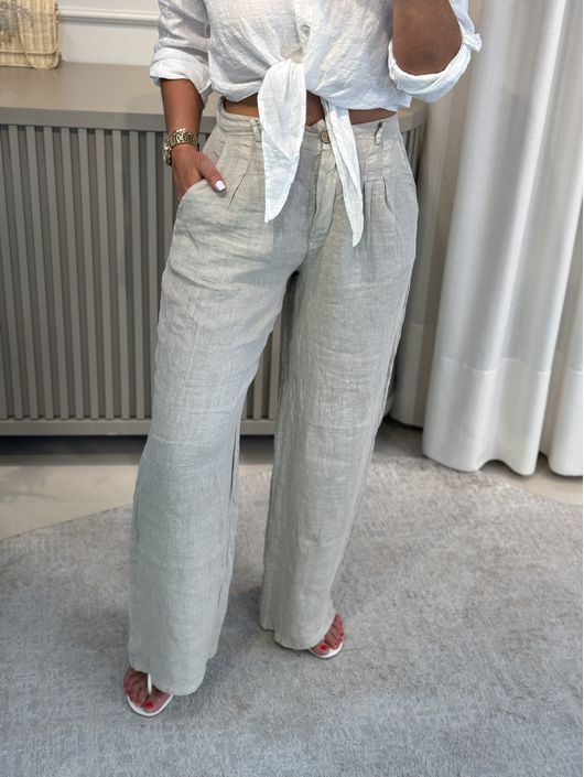 Calça De Linho 100% Italiano Cris Bege - K28883MS - CS BY KATI