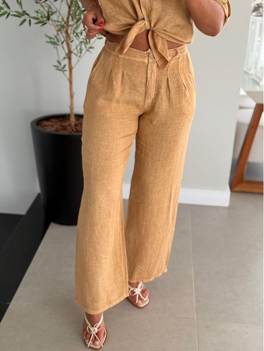 Calça De Linho 100% Italiano Cris Mel 11/01 - K128... - CS BY KATI