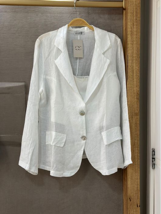 Blazer Com Botão Em Linho 100% Italiano Off White ... - CS BY KATI