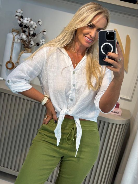 Camisa Nozinho Em Linho 100% Italiano Off White -... - CS BY KATI