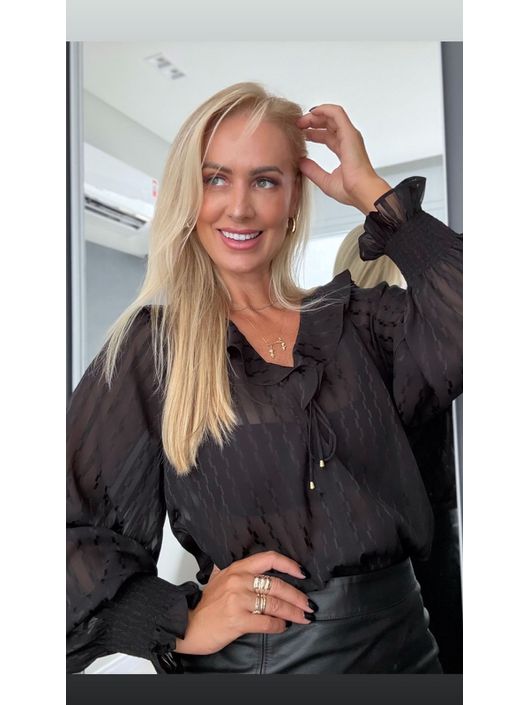 Blusa Morena Rosa Em Tule Listrado Preto - K19755M - CS BY KATI