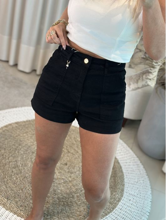 Shorts Sarja Hot Pant Com Elasticidade Preto - K91... - CS BY KATI