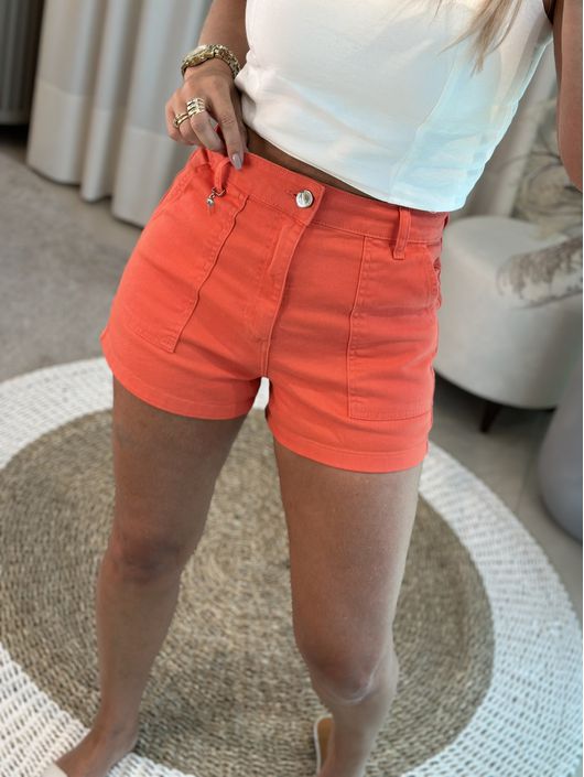Shorts Sarja Hot Pant Com Elasticidade Laranja - K... - CS BY KATI