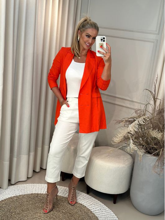 Blazer Boyfriend Em Linho Com Abotoamento Duplo - ... - CS BY KATI