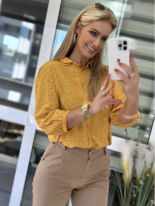 Camisa Manga 3/4 Bufante Com Bordado Gola - K7350L - CS BY KATI