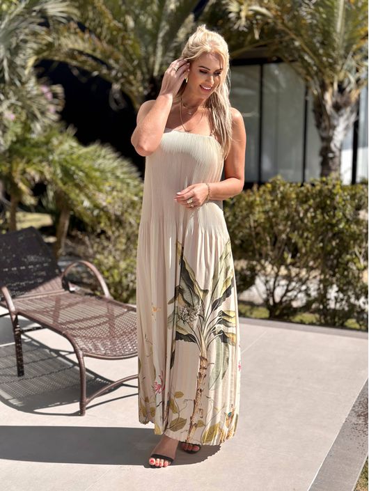 Vestido Midi Estampado Plissado - K7447L - CS BY KATI