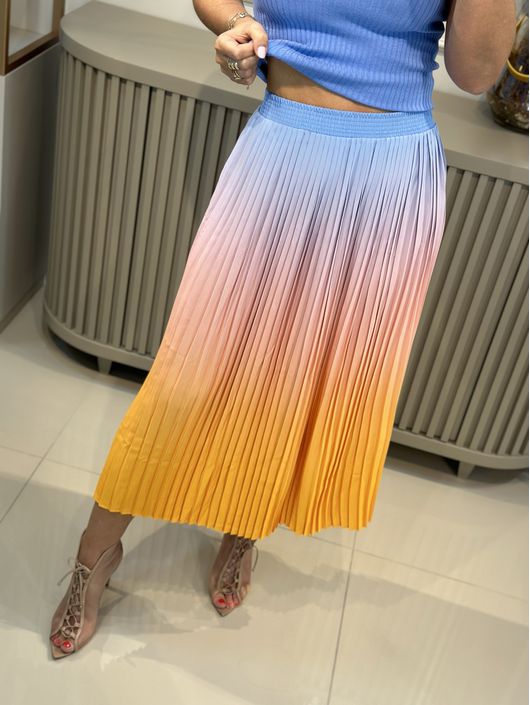 Saia Midi Plissada Estampada Com Cintura Alta Por ... - CS BY KATI