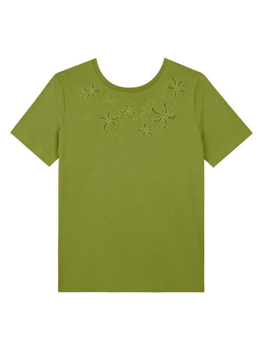 T-shirt Lez a Lez De Algodão Com Bordados Vazados ... - CS BY KATI