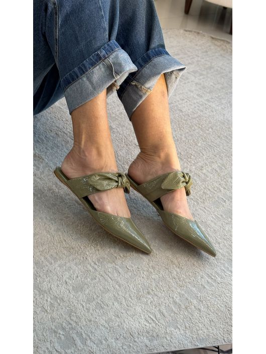 Mule Flat Knot Couro Verniz Verde 2808 - K507110C - CS BY KATI