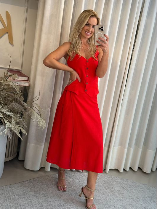 Saia Linho Essencial Vermelho 2708 - K252011LE - CS BY KATI