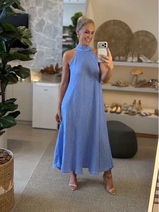 Vestido Cavado Em Linho 100% Italiano Longo Cecíli... - CS BY KATI