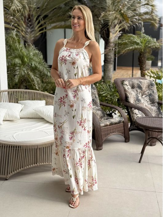 Vestido Lez a Lez Longo Estampado De Alças Com Bab... - CS BY KATI
