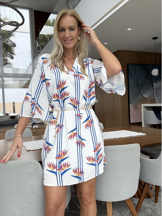 Vestido Lez a Lez Curto Com Mangas 3/4 E Decote Em... - CS BY KATI