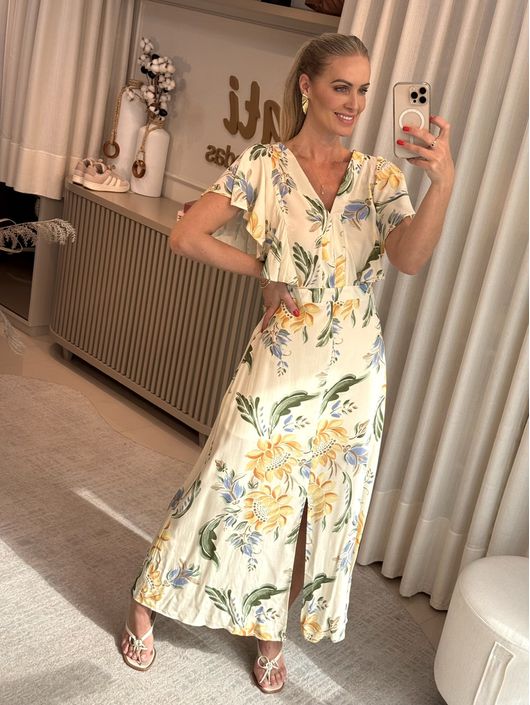 Vestido Lez A Lez Estampado Com Mangas Amplas E De... - CS BY KATI