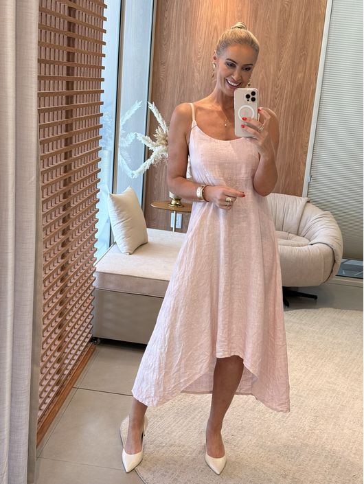 Vestido MS 100% Linho Italiano Mullet Rosa Claro 1... - CS BY KATI