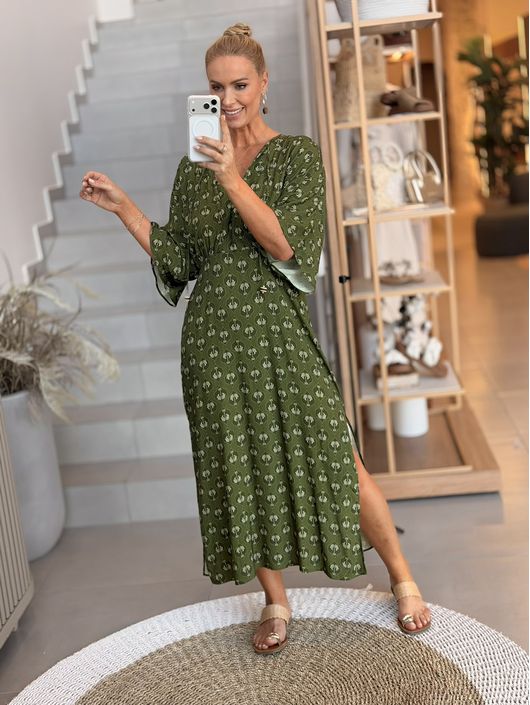 Vestido Lez a Lez Estampado Fluido Com Mangas Ampl... - CS BY KATI