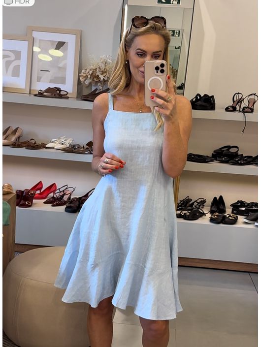 Vestido MS 100% Linho Italiano Com Alças Alice Azu... - CS BY KATI