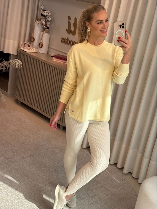 Blusa Biamar Alongada Em Algodão Com Fendas Amarel... - KATI MODAS