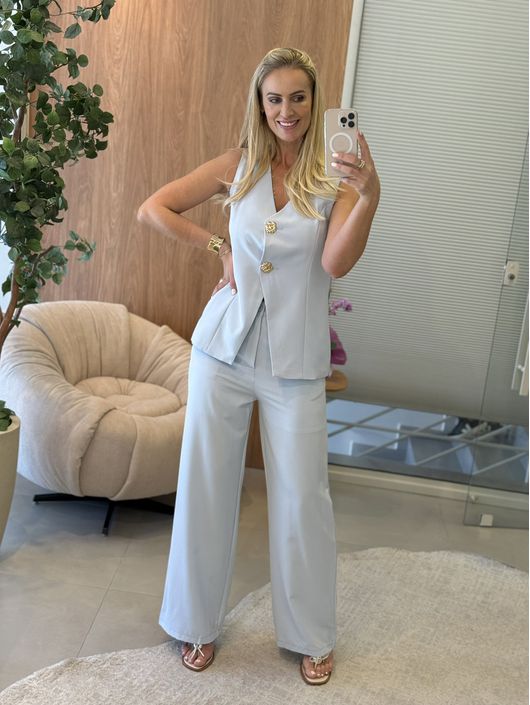 Conjunto Le Bongã De Colete E Calça white Leg Azul... - KATI MODAS