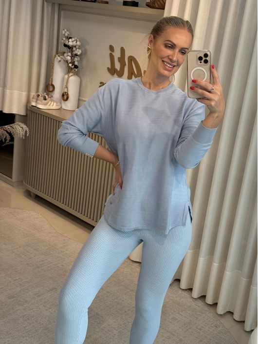 Blusa Biamar Alongada Em Algodão Com Fendas Azul C... - KATI MODAS