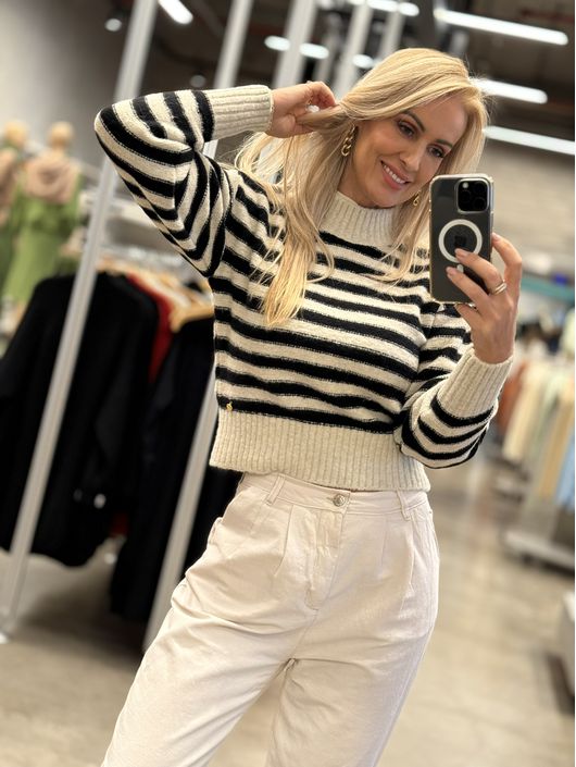 Blusa Abenção Listrada Bege 2805 - K11752AB - KATI MODAS