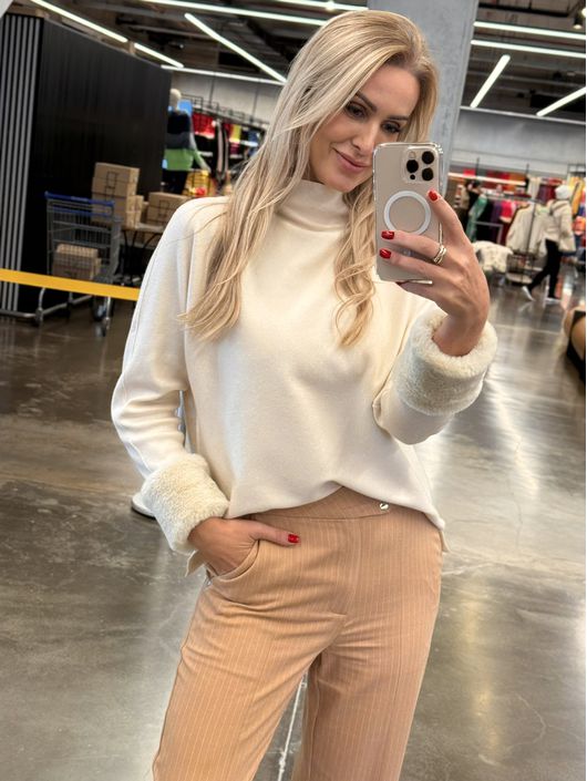 Blusa Biamar Alongada Com Pele Fake E Gola Média B... - KATI MODAS