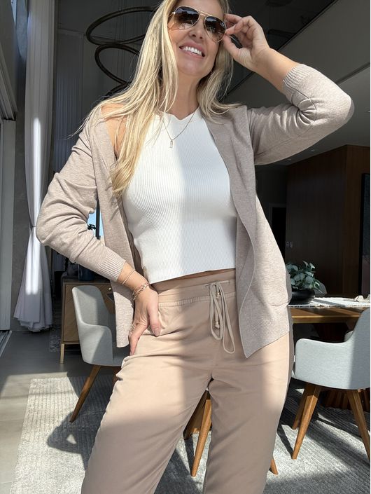 Casaco Biamar Em Lã Cashmere Sem Fechamento Bege 0... - KATI MODAS