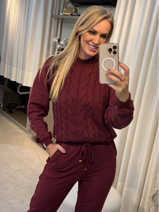 Blusa Abenção Trançada Com Moletom Bordo 0207 - K1... - KATI MODAS