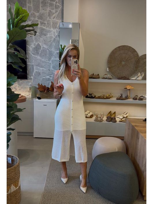  Vestido Le Bongã Tricô Regata Midi Off White 1012... - KATI MODAS