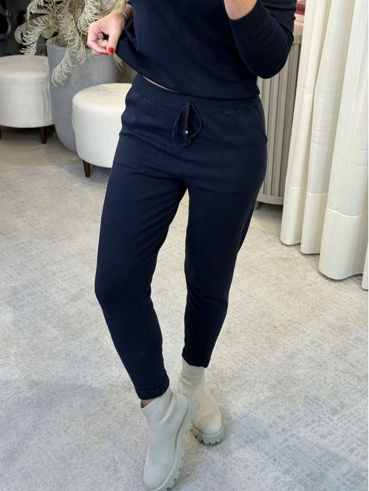 Calça De Tricô Com Barra Italiana Marinho 2805 - K... - KATI MODAS