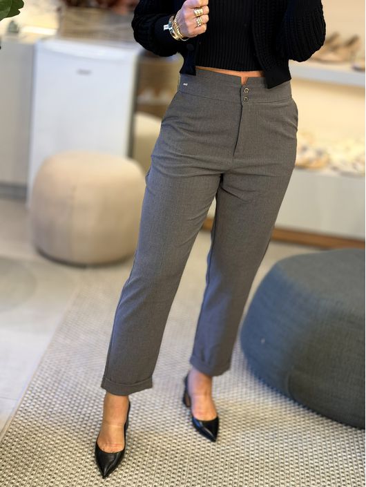 Calça Biamar Alfaiataria Com Detalhe De Cós Cinza ... - KATI MODAS