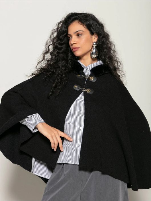 Capa Biamar Com Fechamento E Capuz Com Pele Fake P... - KATI MODAS