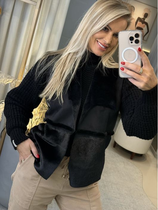 Casaco Biamar Com Recortes E Detalhes Em Suede e T... - KATI MODAS