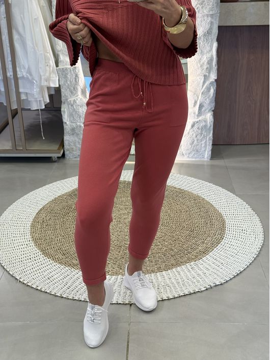Calça De Tricô Com Barra Italiana Goiaba E80 1610 ... - KATI MODAS