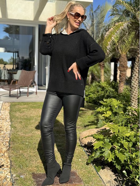 Blusa Reversível Biamar Preto Com Bege - K10130B - KATI MODAS