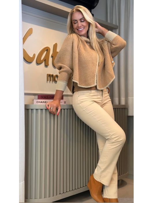 Capa Biamar Curta Com Manga Xadrez Caramelo - K11... - KATI MODAS
