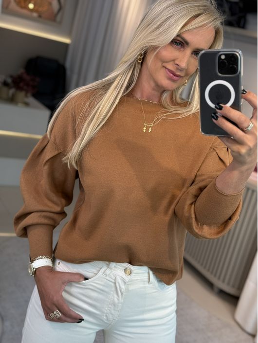 Blusa Biamar Com Manga Bufante Marrom - K11775B - KATI MODAS